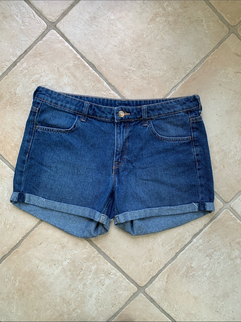 Classic Mid Rise Cuffed Denim Shorts